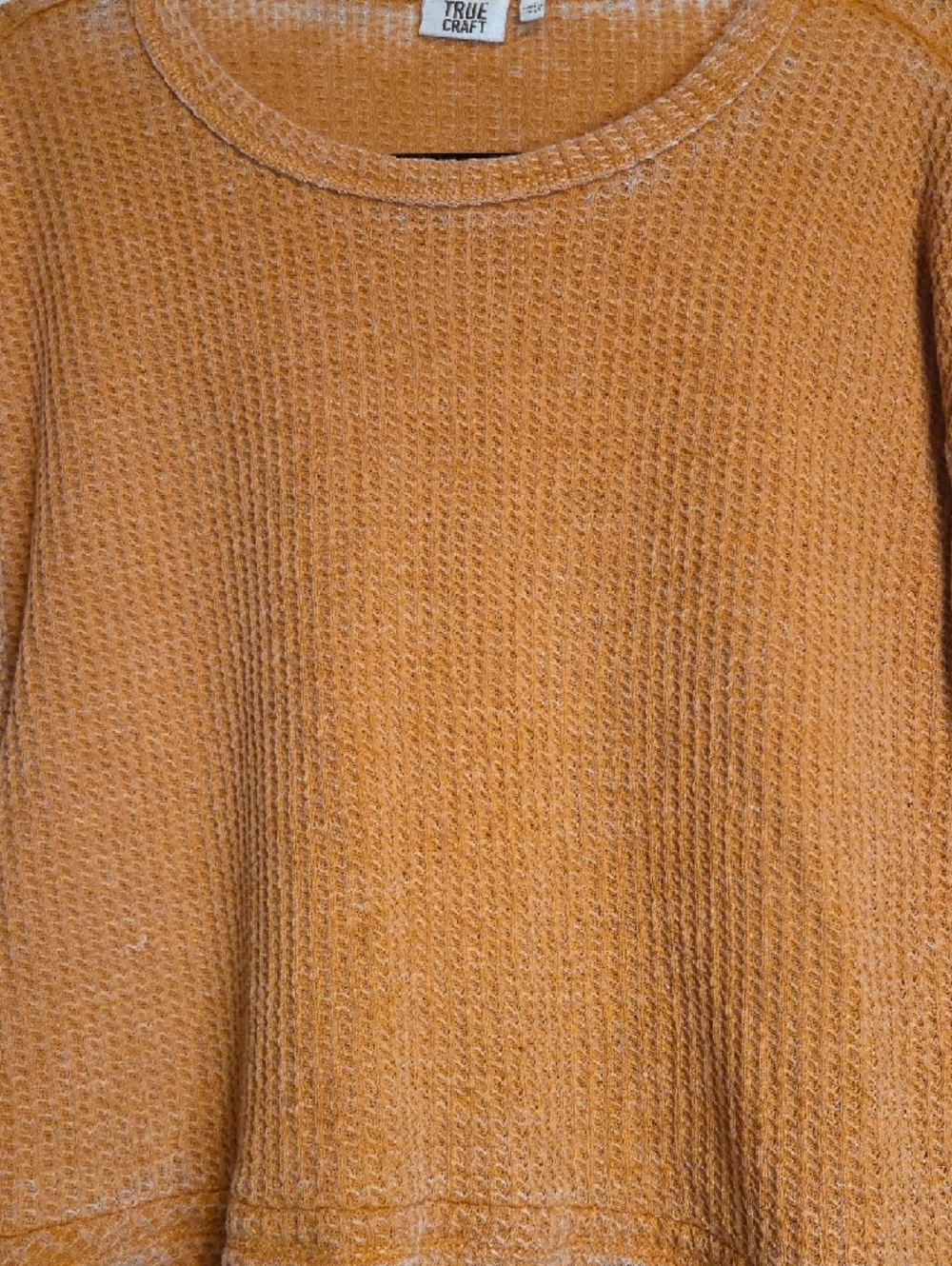 True Craft Women's Waffle-Knit Scoop Neck Sweater in Mustard - Picture 4 of 4